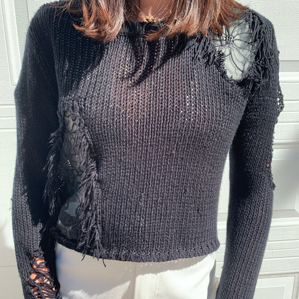distressed lace sweater